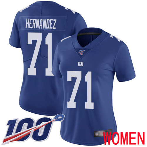 Women New York Giants #71 Will Hernandez Royal Blue Team Color Vapor Untouchable Limited Player 100th Season Football NFL Jersey->women nfl jersey->Women Jersey